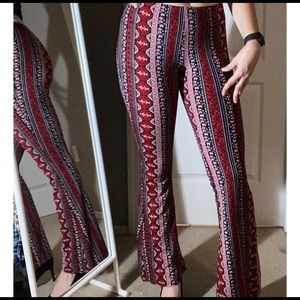 Red Geo Print Flared Stretchy Festival Pants